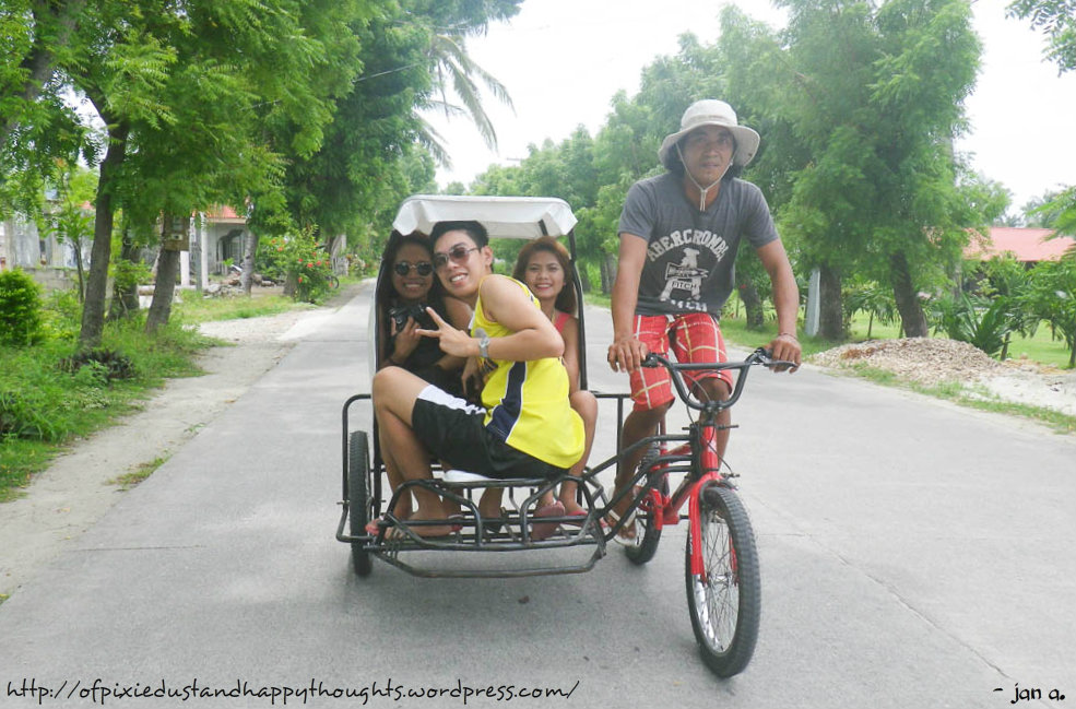 Pedicab: main transpo in Bantayan. They would wait outside the resort and they'll willingly take you to the common eating places in the island.