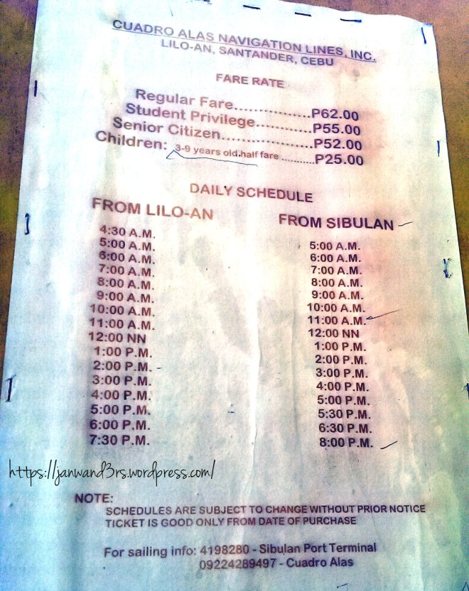 ferry schedule from Dumaguete to Oslob and vice versa